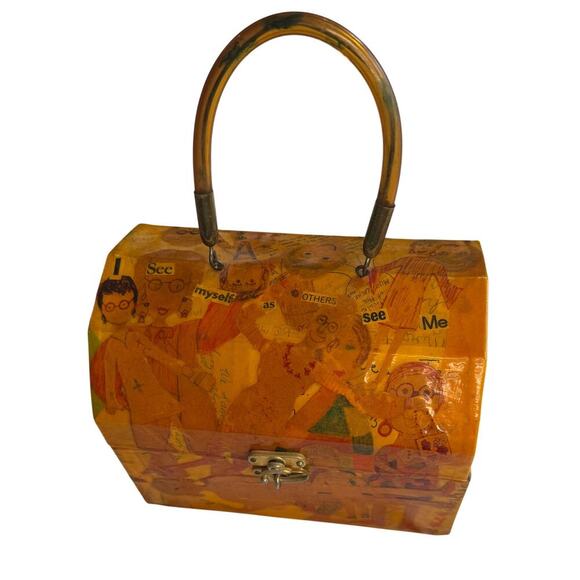 Vintage Decoupaged Wooden Purse Handbag - Picture 1 of 12